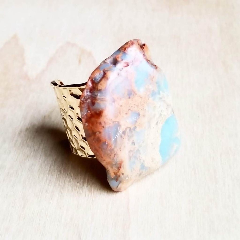 Chunky Aqua Terra Slab on Cuff Ring - Picture 2 of 4